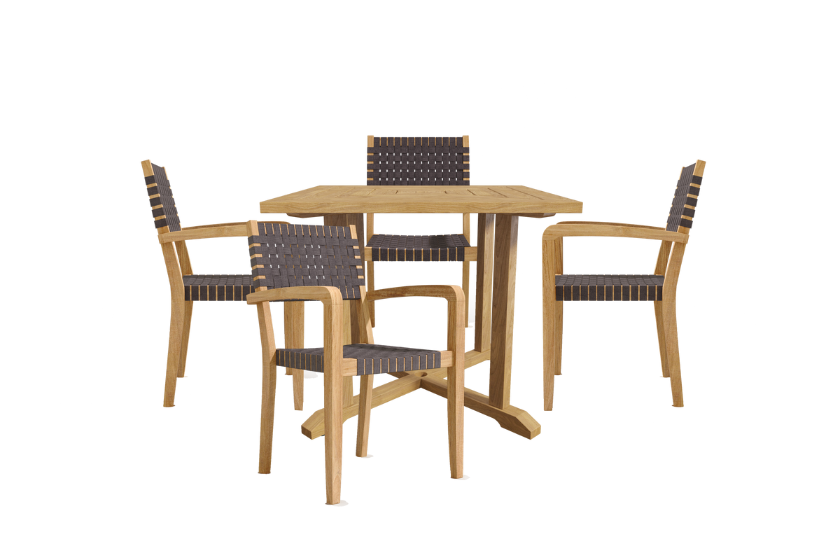 Clairene 5-Piece Square Teak Outdoor Dining Set with Stacking Armchairs