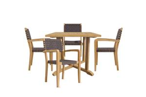 Clairene 5-Piece Square Teak Outdoor Dining Set with Stacking Armchairs