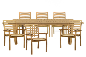 Clarisse 7-Piece Rectangular Teak Outdoor Dining Set with Extendable Table and Stacking Armchairs