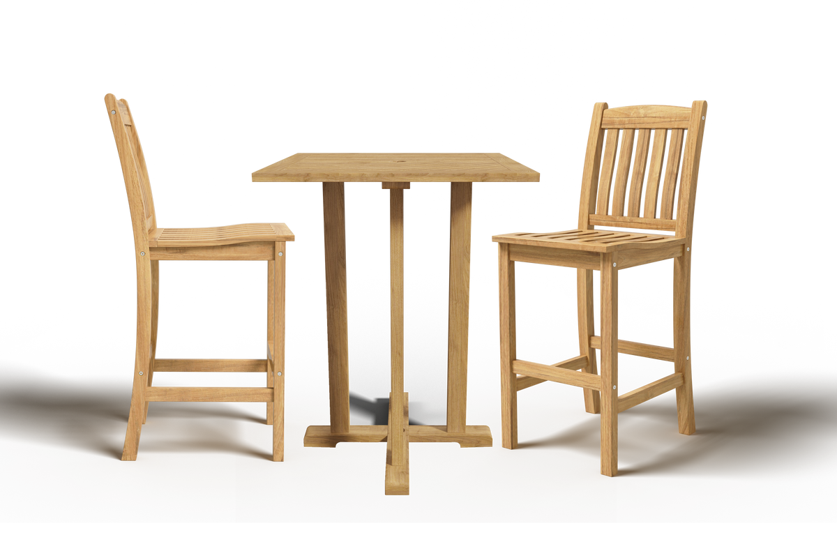 Michele 3-Piece Square Teak Outdoor Bar Height Dining Set with Chairs