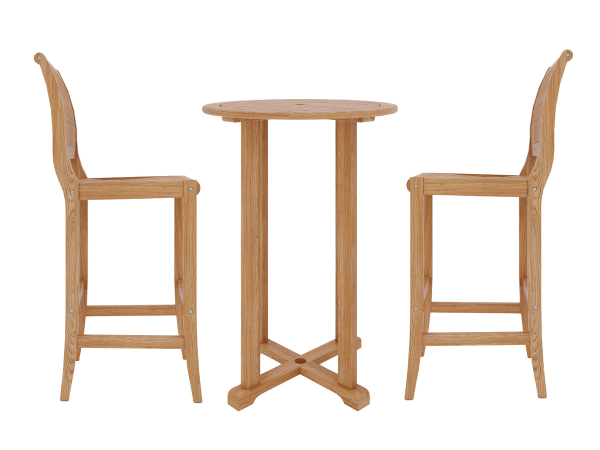 Clement 3-Piece Round Teak Outdoor Bar Height Dining Set