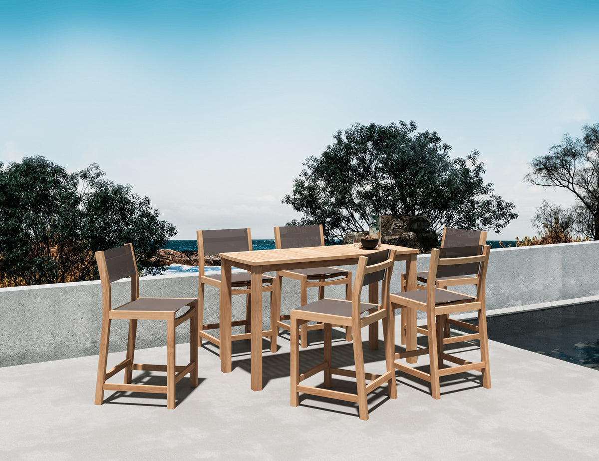 Marais 7-Piece Rectangular Teak Outdoor Counter Height Dining Set in Taupe