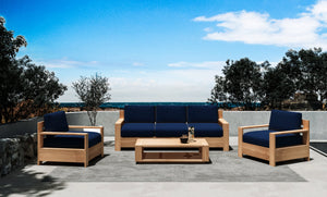 Lothair 4-Piece Teak Outdoor Patio Deep Seating Set with Sunbrella Navy Cushions