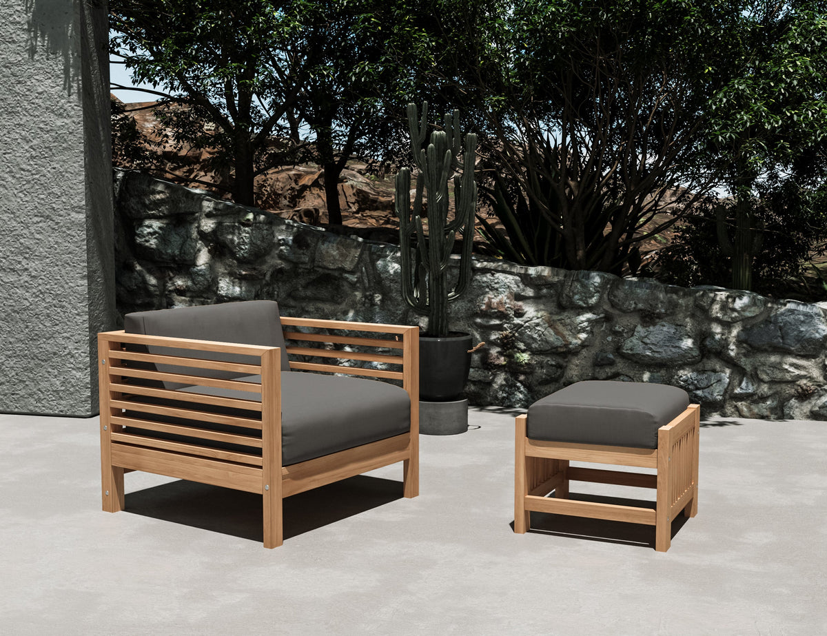 Sylvie 2-piece Teak Outdoor Lounge Set with Sunbrella Charcoal Cushions