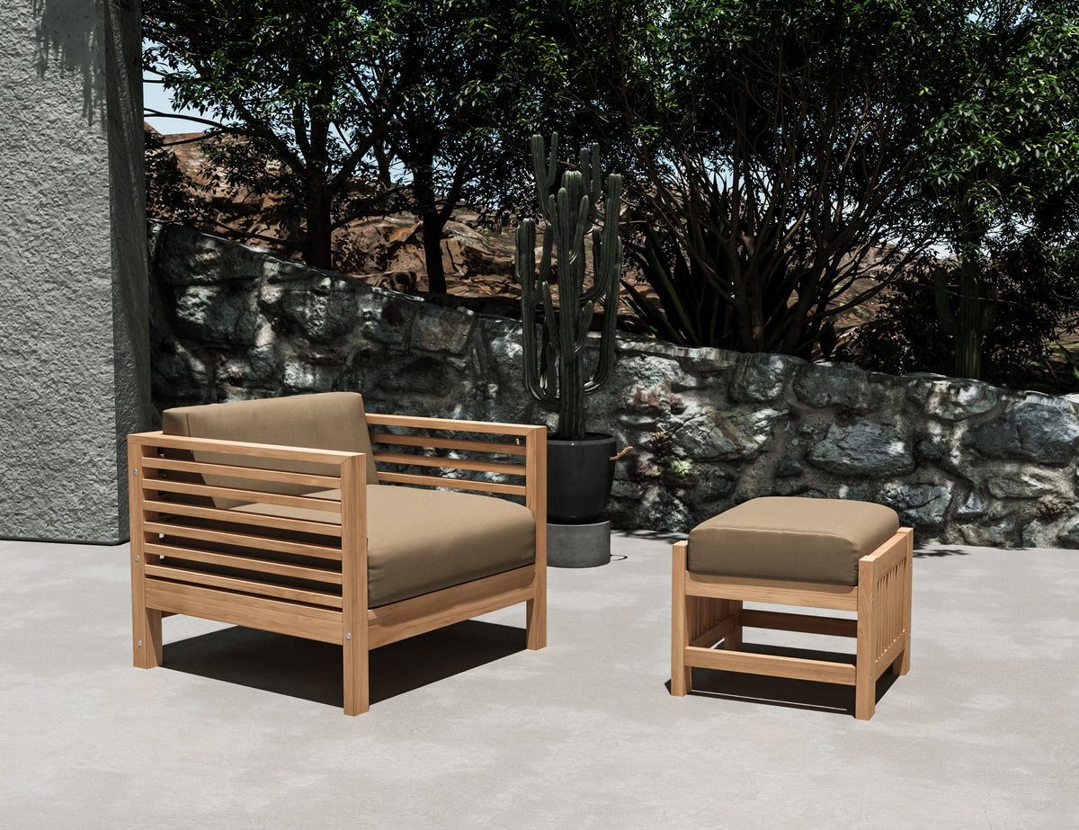 Sylvie 2-piece Teak Outdoor Lounge Set with Sunbrella Fawn Cushions