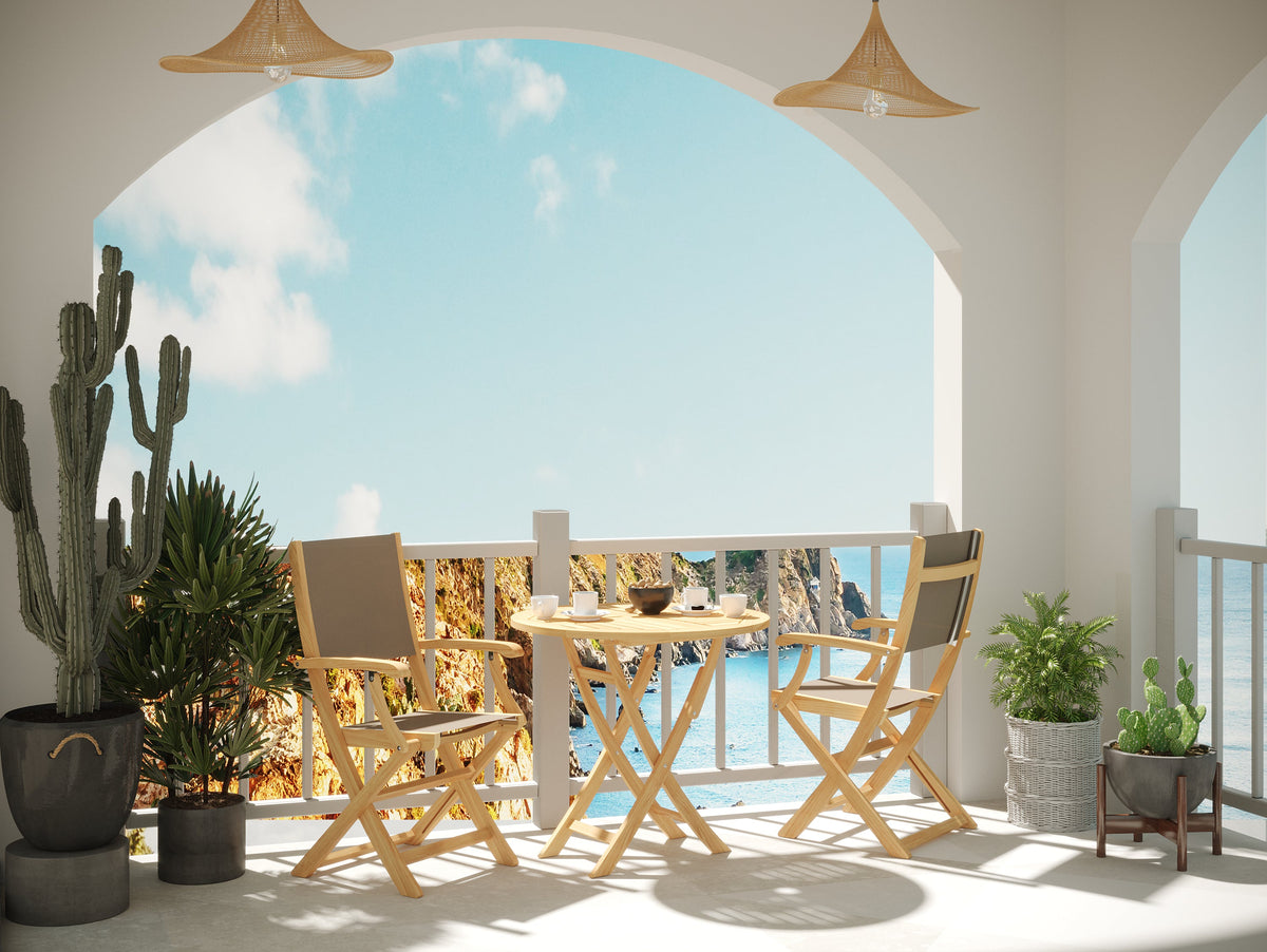 Lucas 3-Piece Round Teak Outdoor Bistro Set in Taupe with Folding Table and Armchairs