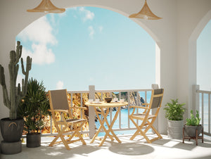 Lucas 3-Piece Round Teak Outdoor Bistro Set in Taupe with Folding Table and Armchairs