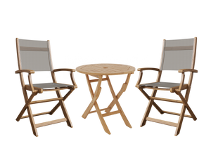 Lucas 3-Piece Round Teak Outdoor Bistro Set in Taupe with Folding Table and Armchairs