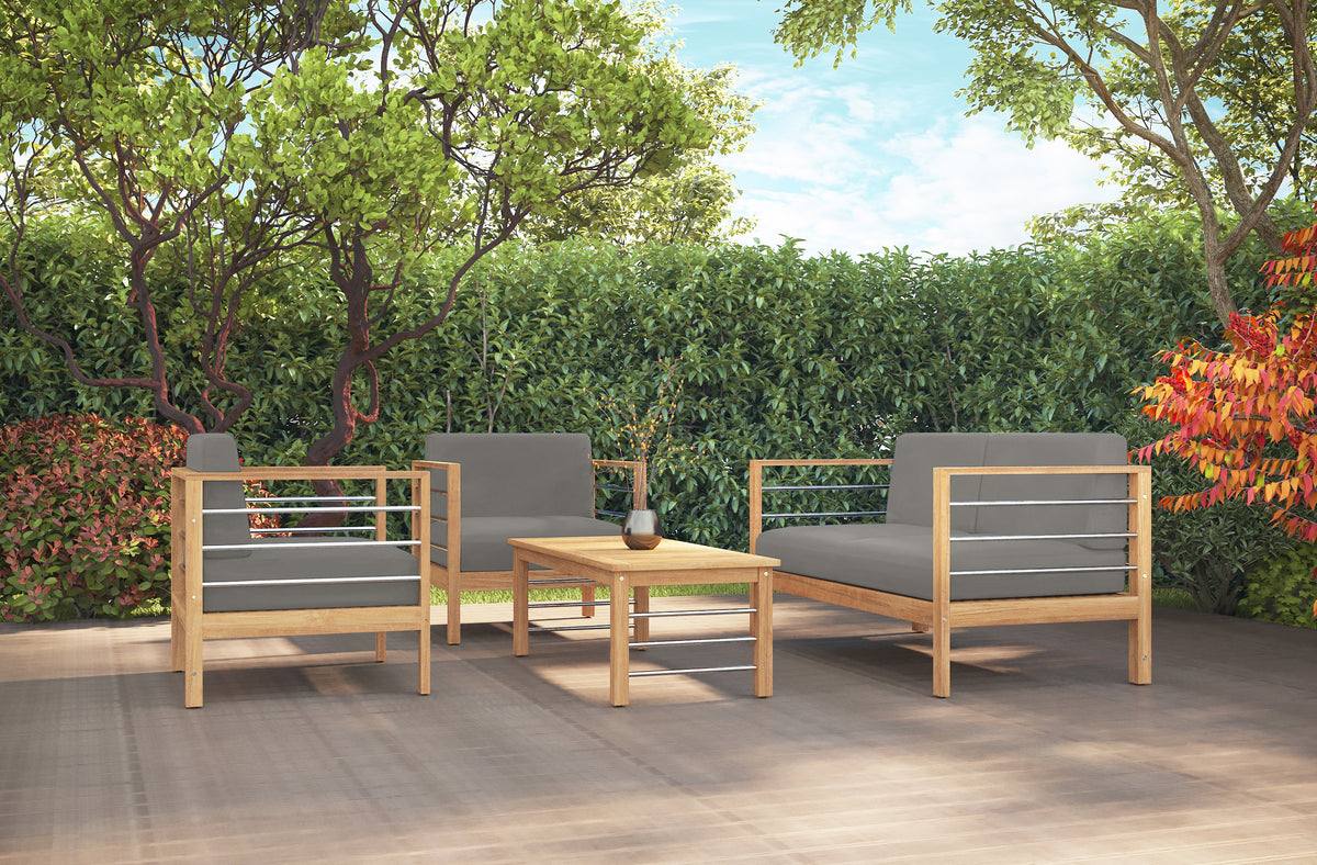 Leon 4-Piece Teak Outdoor Patio Deep Seating Set with Sunbrella Charcoal Cushions