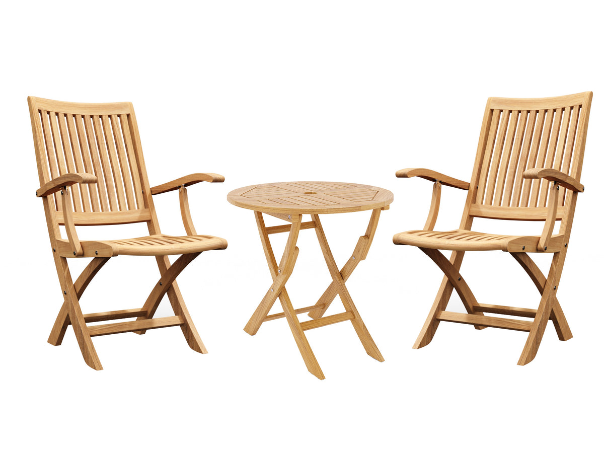 Lydie 3-piece Round Teak Oudoor Bistro Set with Folding Table and Armchairs