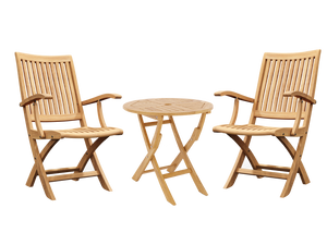 Lydie 3-piece Round Teak Oudoor Bistro Set with Folding Table and Armchairs