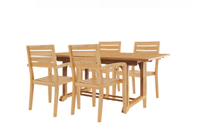 Louvel 5-Piece Rectangular Teak Outdoor Dining Set with Extendable Table and Stacking Armchairs