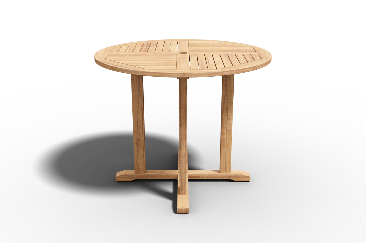 Abel 35.5-inch Round Teak Outdoor Dining Table with Umbrella Hole