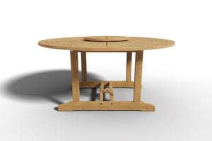 Ambre 59-inch Round Teak Outdoor Dining Table with Lazy Susan and Umbrella Hole