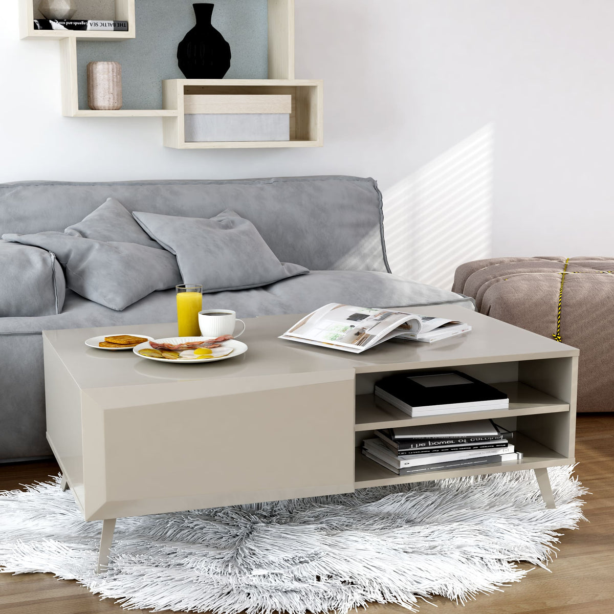 Altus 43" Coffee Table Gloss Grey - The Charming Bench Company