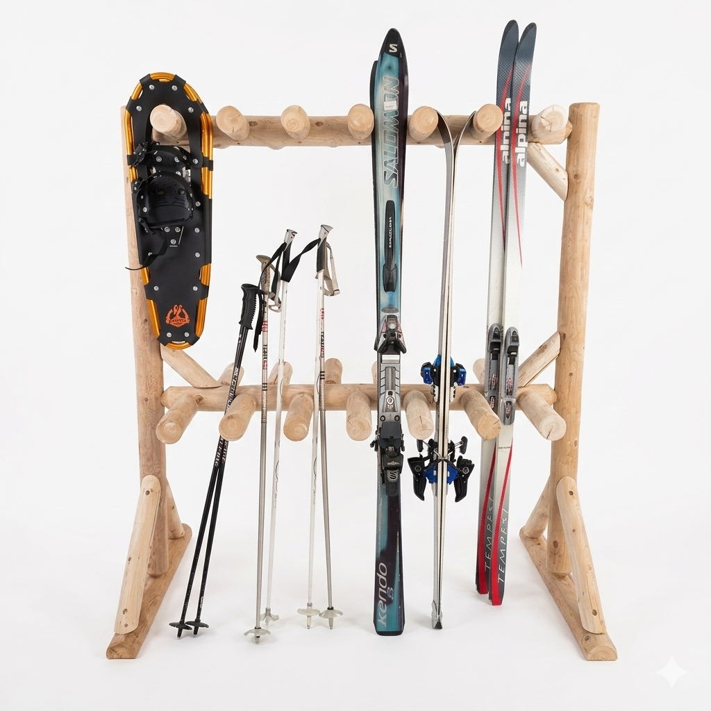 Cedar Log Ski Storage Rack