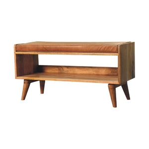 Hardwood Bench with Tan Leather Seatpad