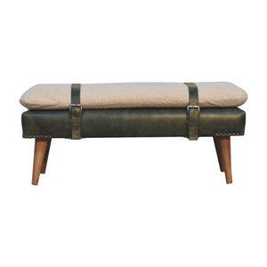 Bouclé  Buffalo Hide Olive Green Leather Bench