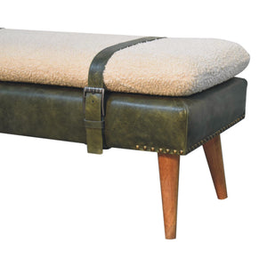 Bouclé  Buffalo Hide Olive Green Leather Bench