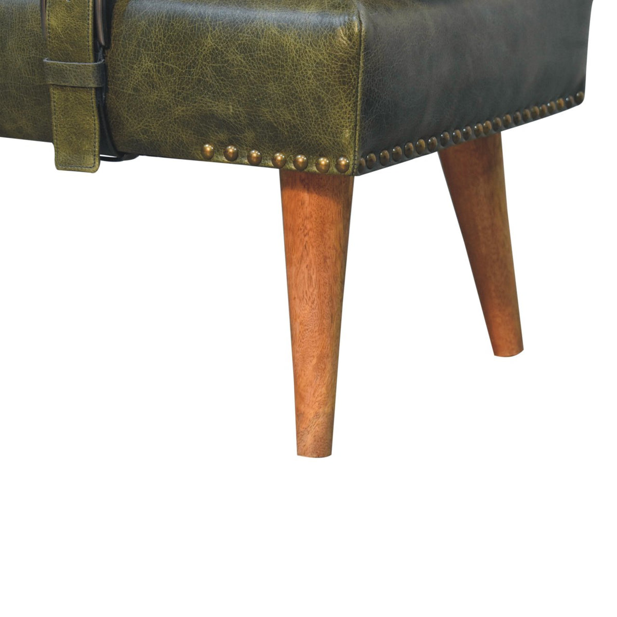 Bouclé  Buffalo Hide Olive Green Leather Bench