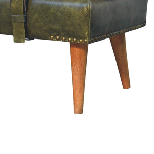 Bouclé  Buffalo Hide Olive Green Leather Bench