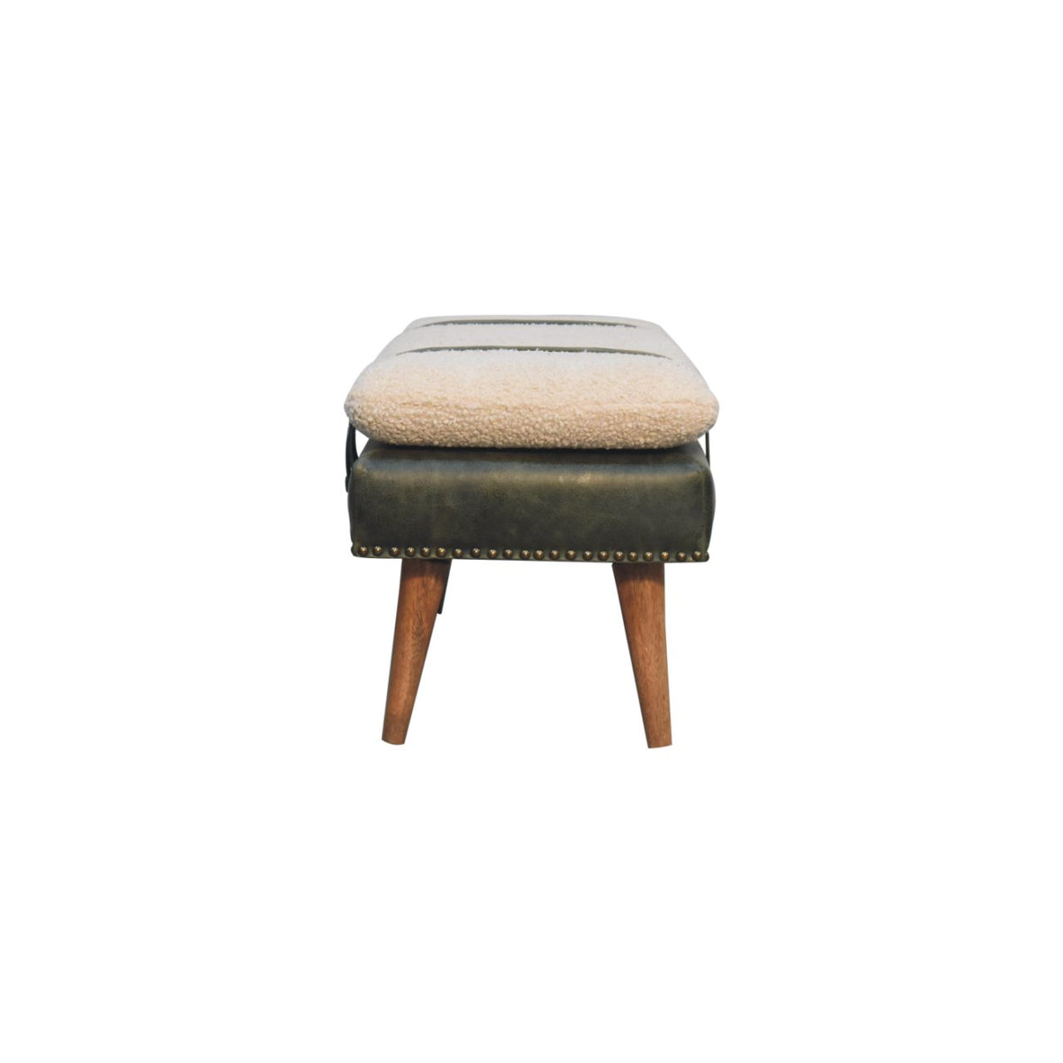 Bouclé  Buffalo Hide Olive Green Leather Bench
