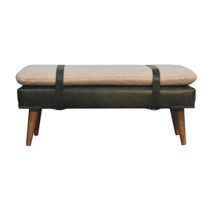 Bouclé  Buffalo Hide Olive Green Leather Bench