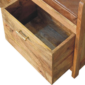 Hardwood Storage Bench with Brown Leather Seat