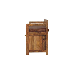 Hardwood Storage Bench with Brown Leather Seat
