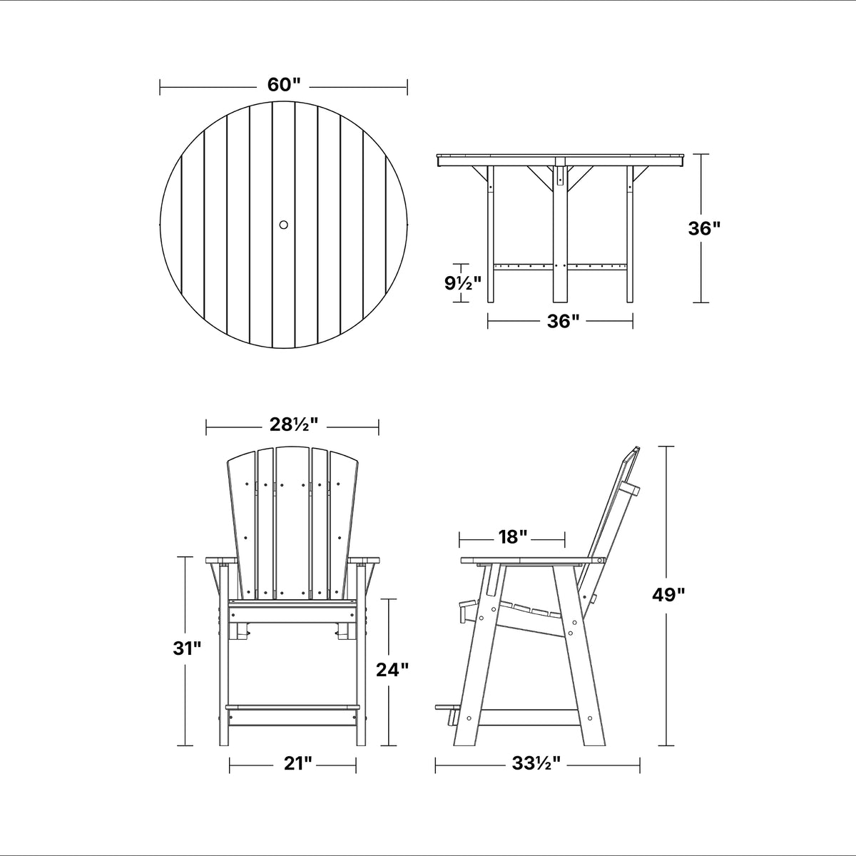 Heritage 7-Piece 60&quot; Pub Counter Set - The Charming Bench Company