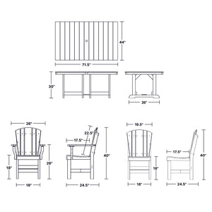 Heritage 7-Piece 44"x72" Dining Set - The Charming Bench Company