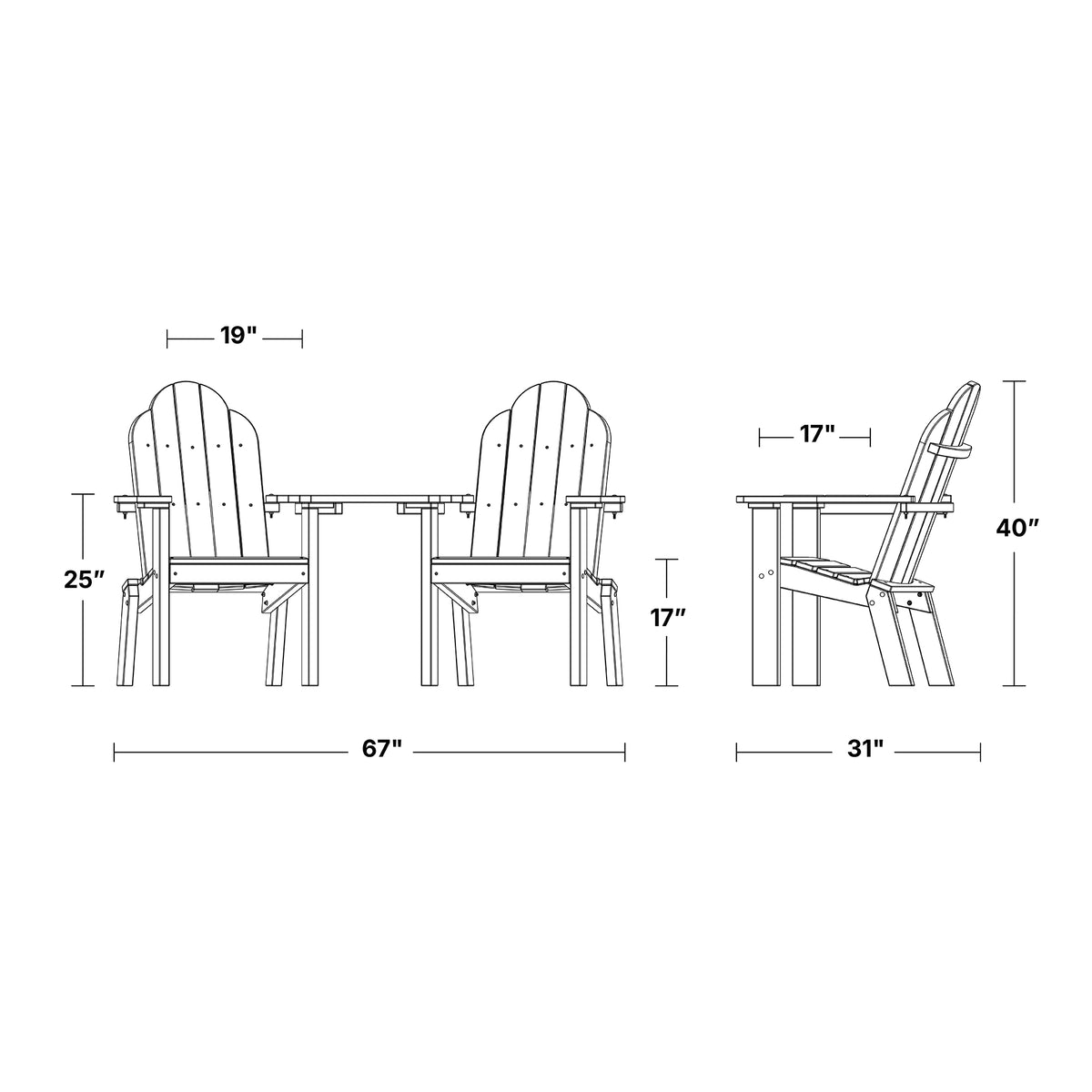 Classic Deck Chair Tete-a-Tete Bench - The Charming Bench Company