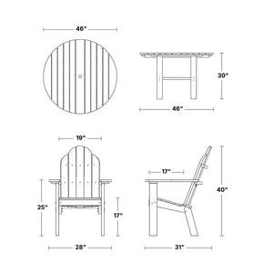 Classic 5-Piece 46" Round Dining Set with Deck Chairs - The Charming Bench Company