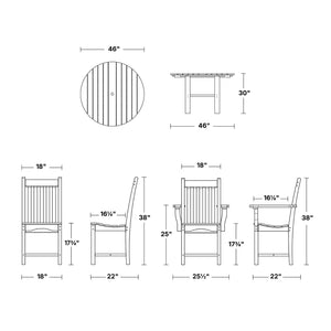 Classic 5-Piece 46" Round Dining Set with Dining Chairs - The Charming Bench Company
