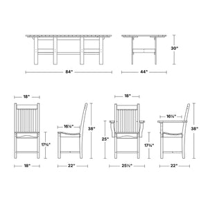 Classic 7-Piece 44"x84" Dining Set - The Charming Bench Company