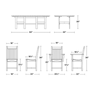 Classic 7-Piece 44"x84" Dining Set - The Charming Bench Company