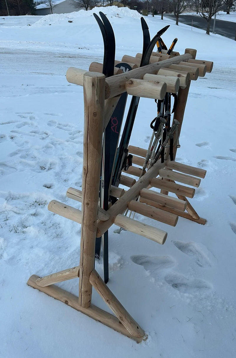 Cedar Log Ski Storage Rack