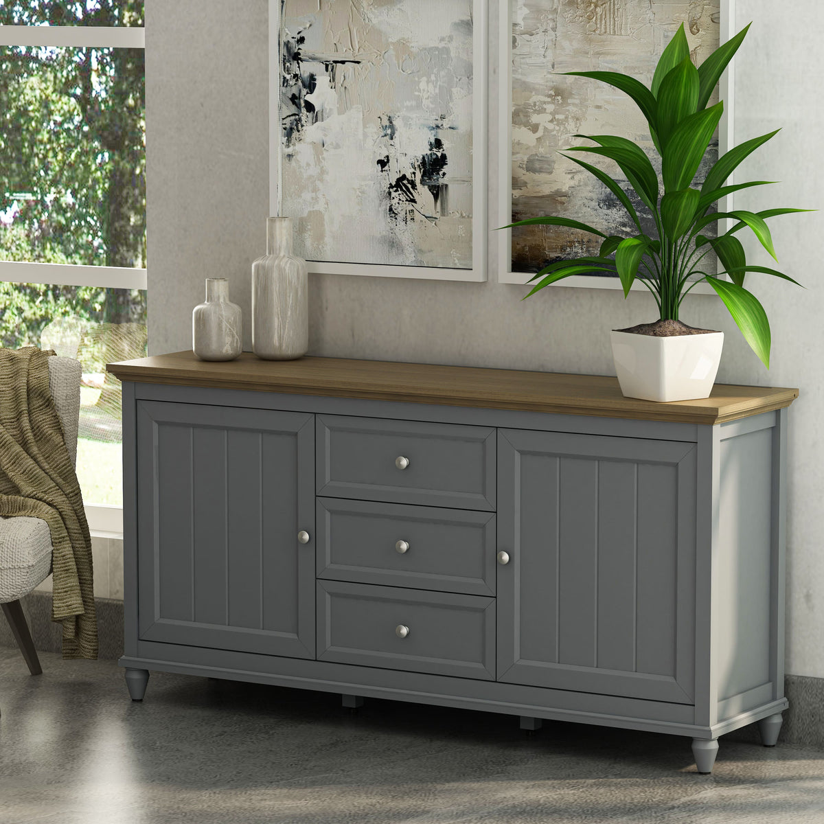 Chenon Sideboard - Grey & Brown - The Charming Bench Company