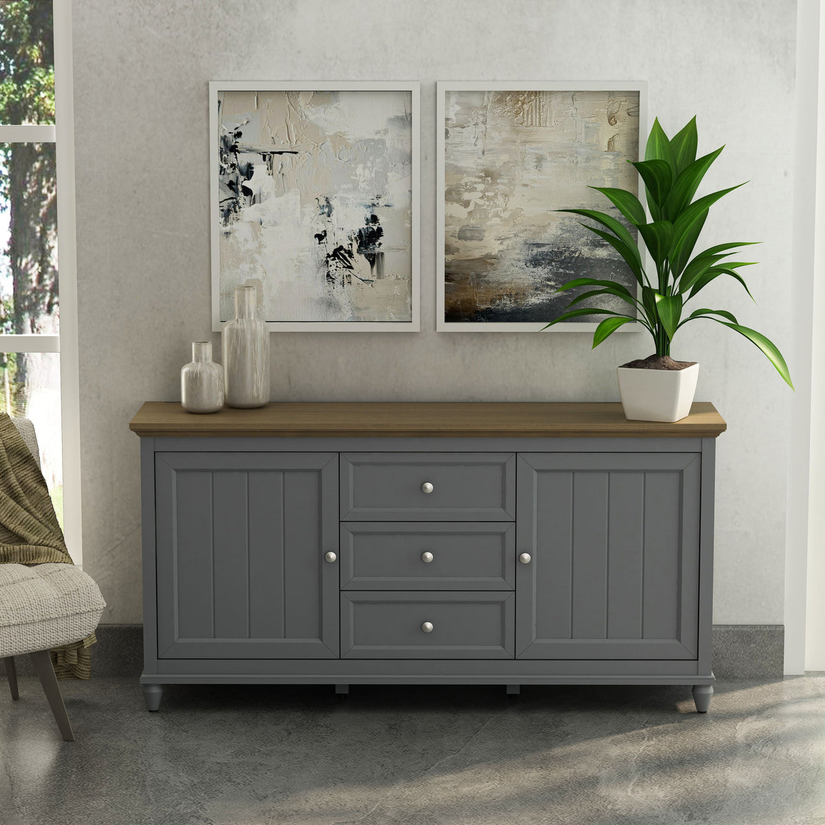 Chenon Sideboard - Grey & Brown - The Charming Bench Company