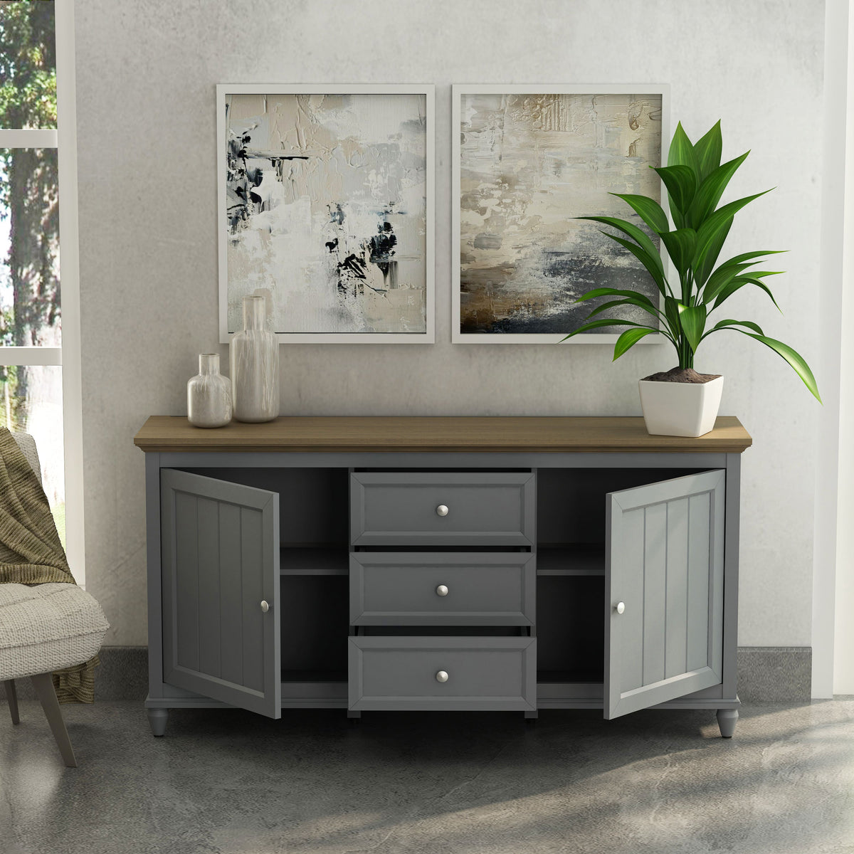 Chenon Sideboard - Grey & Brown - The Charming Bench Company