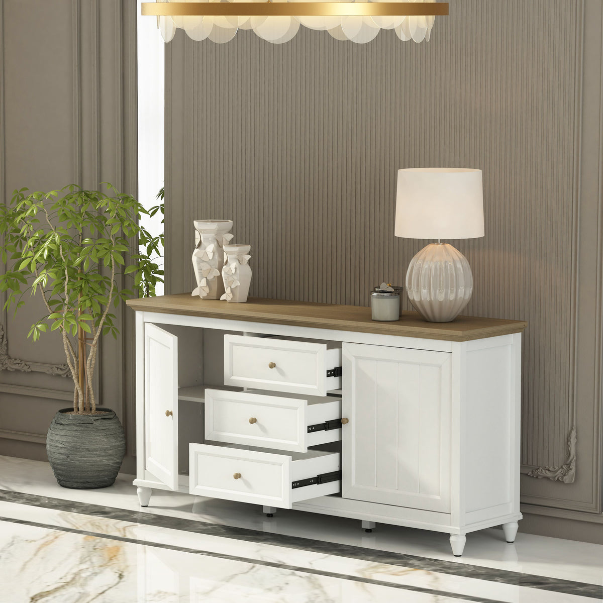 Chenon Sideboard - White & Brown - The Charming Bench Company