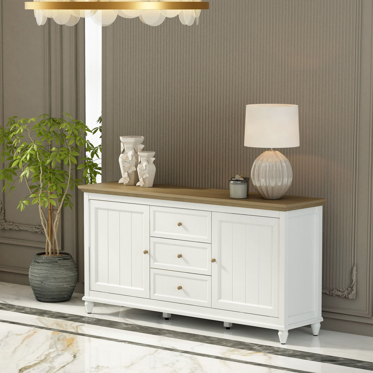 Chenon Sideboard - White & Brown - The Charming Bench Company