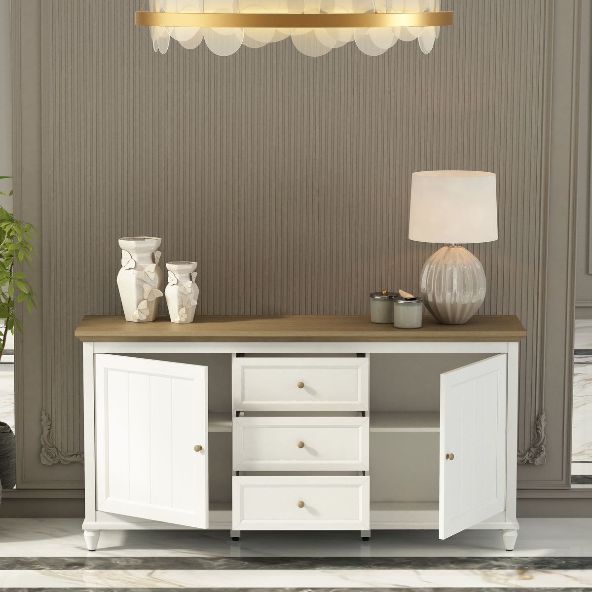 Chenon Sideboard - White & Brown - The Charming Bench Company