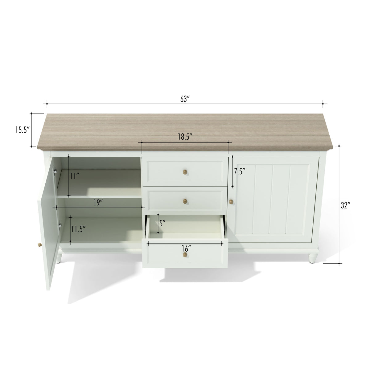 Chenon Sideboard - White & Brown - The Charming Bench Company