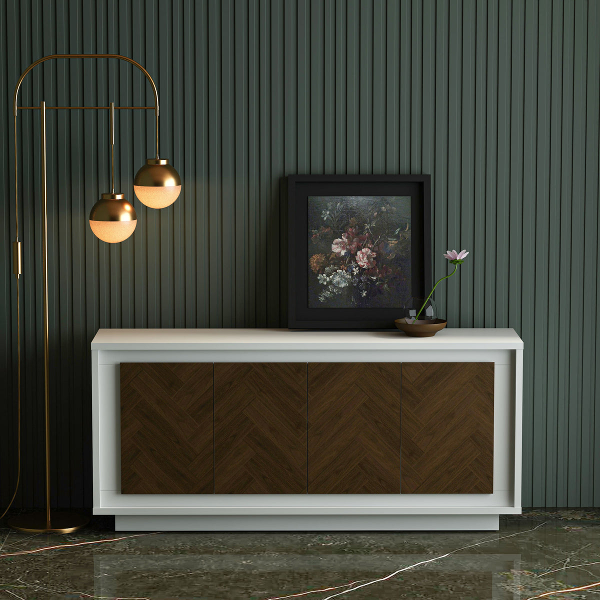 Paraggi Sideboard - White &amp; Mahogany - The Charming Bench Company