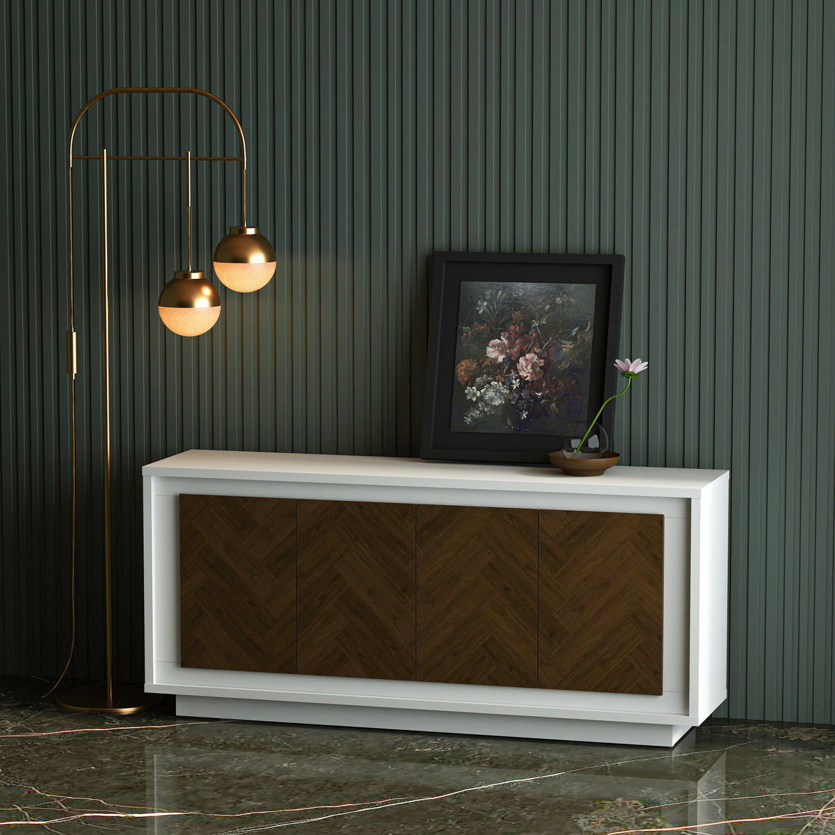 Paraggi Sideboard - White &amp; Mahogany - The Charming Bench Company