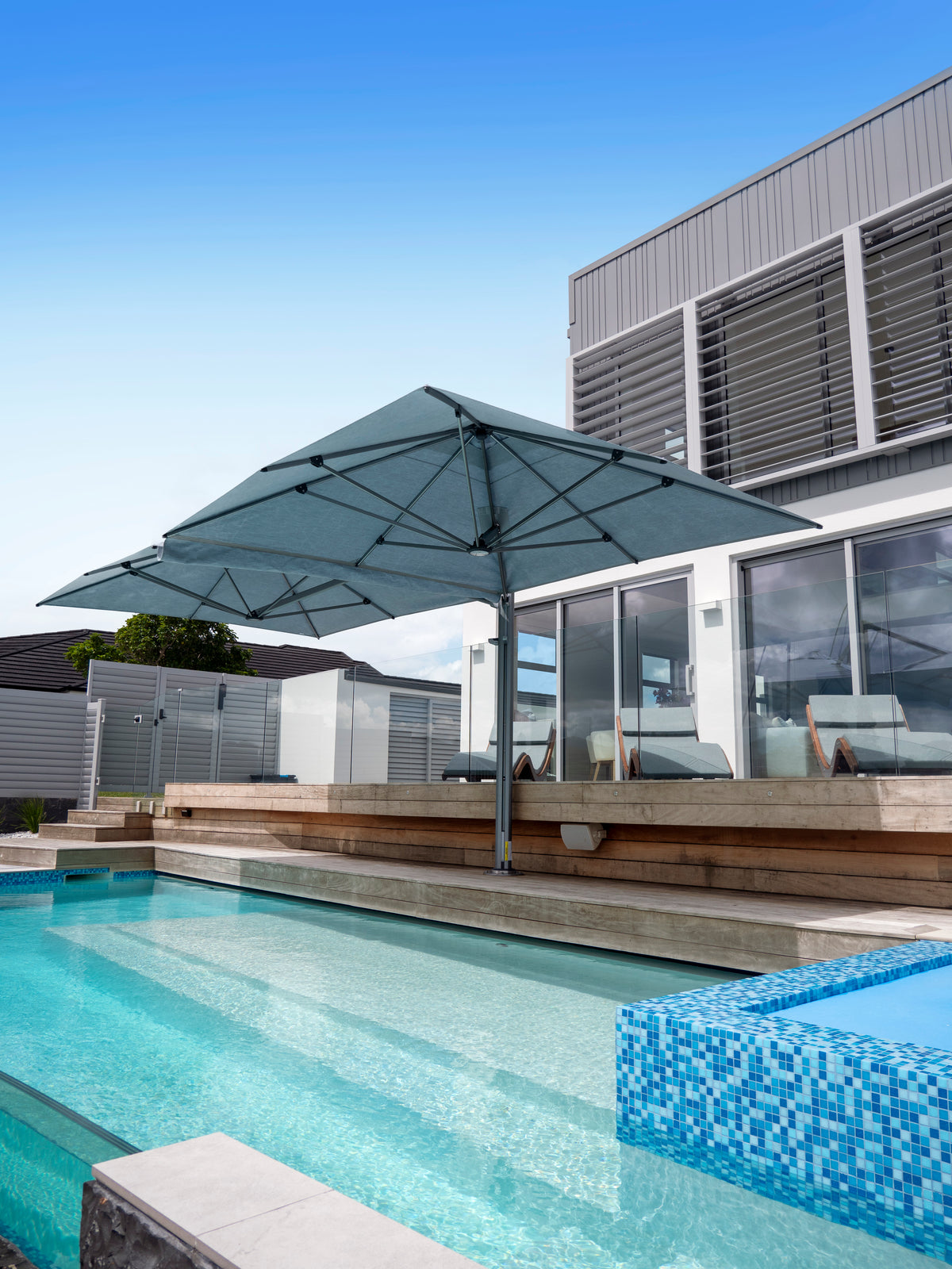 Shadowspec Unity™ Uno - Single Large Umbrella – Square or Octagon - The Charming Bench Company- Shadowspec Unity™ Duo - Two Large Umbrellas – Square or Octagon - The Charming Bench Company-Shadowspec Unity™ Quattro- Four Large Umbrellas – Square / Shadowspec Unity™ Trio - Three Large Umbrellas – Square-Single Large Umbrella