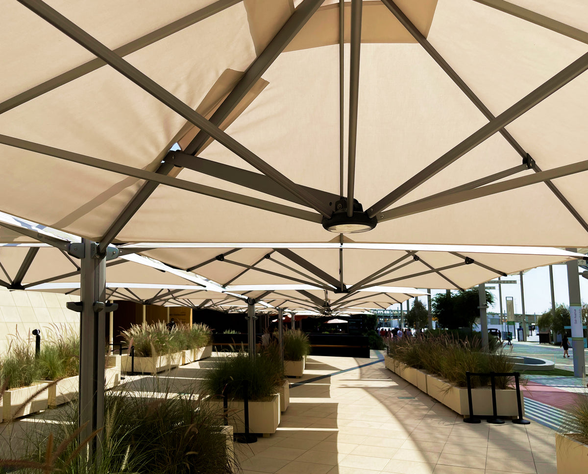 Shadowspec Unity™ Uno - Single Large Umbrella – Square or Octagon - The Charming Bench Company- Shadowspec Unity™ Duo - Two Large Umbrellas – Square or Octagon - The Charming Bench Company-Shadowspec Unity™ Quattro- Four Large Umbrellas – Square / Shadowspec Unity™ Trio - Three Large Umbrellas – Square-Single Large Umbrella