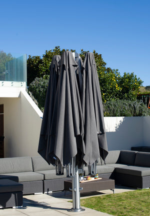 Shadowspec Unity™ Uno - Single Large Umbrella – Square or Octagon - The Charming Bench Company- Shadowspec Unity™ Duo - Two Large Umbrellas – Square or Octagon - The Charming Bench Company-Shadowspec Unity™ Quattro- Four Large Umbrellas – Square / Shadowspec Unity™ Trio - Three Large Umbrellas – Square-Single Large Umbrella