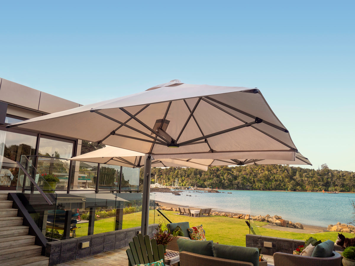 Shadowspec Unity™ Uno - Single Large Umbrella – Square or Octagon - The Charming Bench Company- Shadowspec Unity™ Duo - Two Large Umbrellas – Square or Octagon - The Charming Bench Company-Shadowspec Unity™ Quattro- Four Large Umbrellas – Square / Shadowspec Unity™ Trio - Three Large Umbrellas – Square-Single Large Umbrella